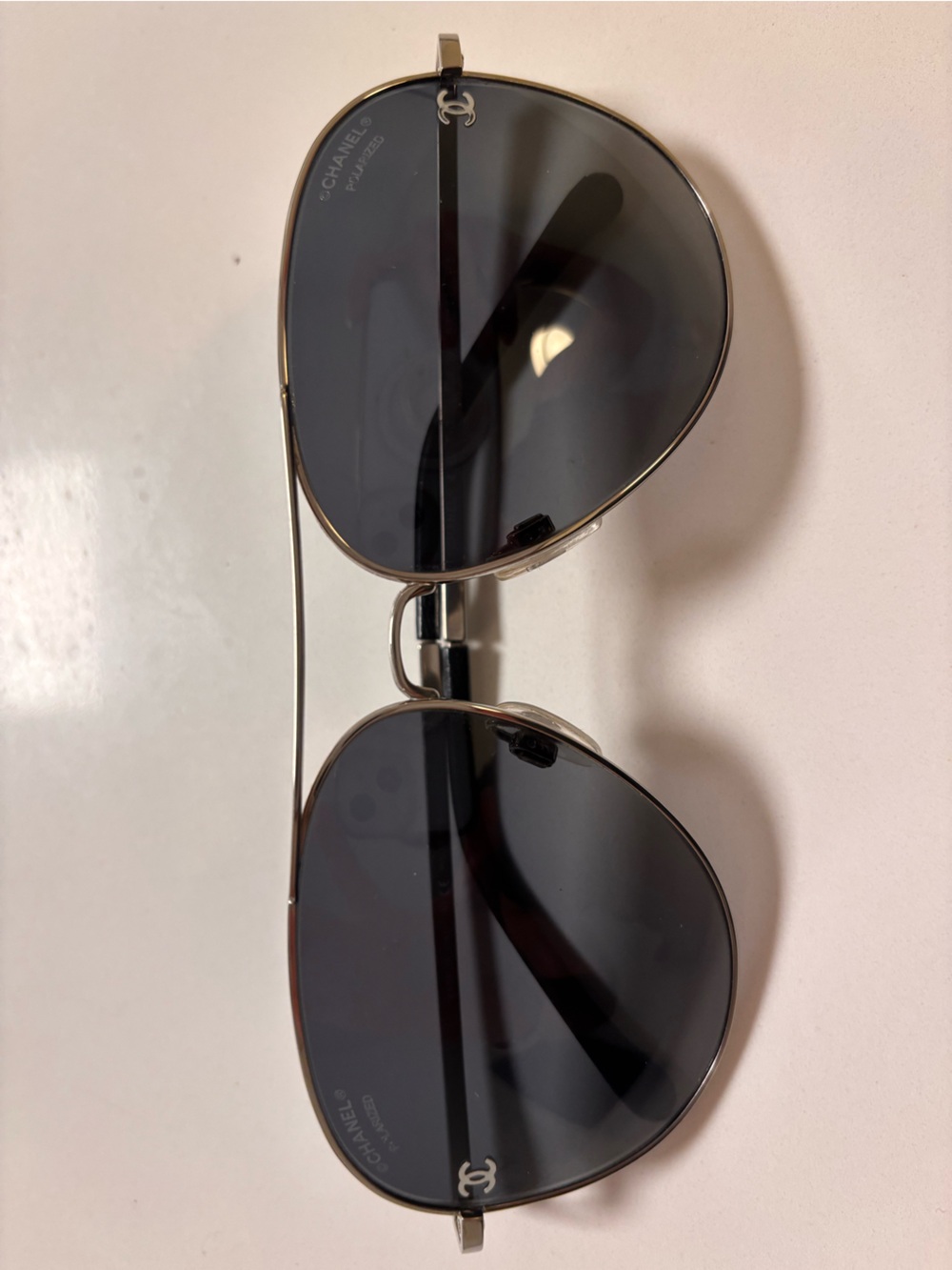 CHANEL Silver Frame Black Lens Aviator Sunglasses with Case - Picture 3 of 9